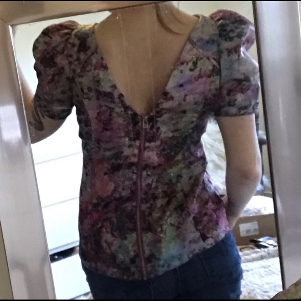 Silk floral print puff sleeve McGinn blouse